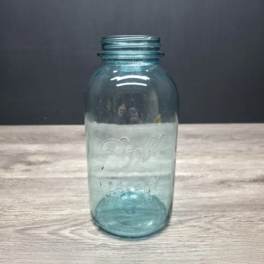 Vintage Blue Ball Perfect Mason Jar 2 Quart Half Gallon Aqua Canning Jar 6